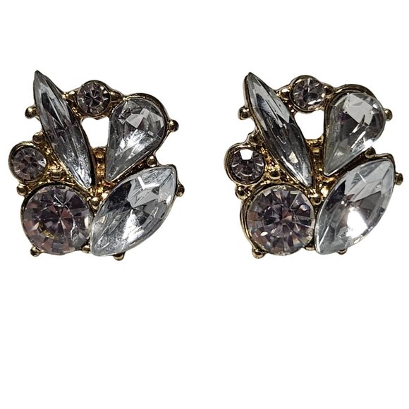 Elegant Retro Sparkling Rhinestone Gold Tone Post Earrings Fashion Jewelry Women - Picture 1 of 4
